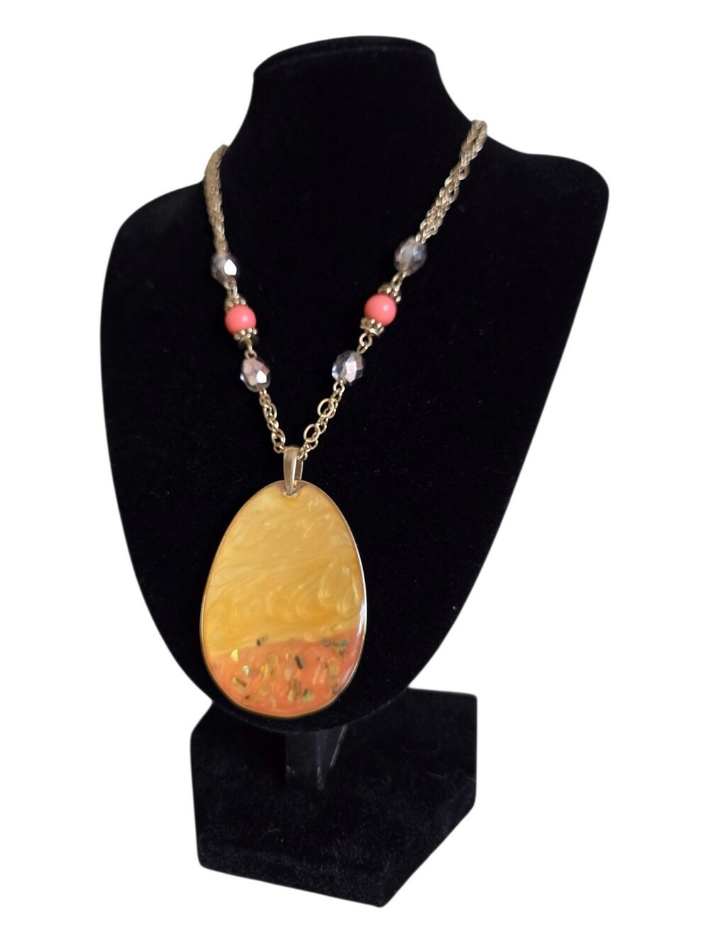 vintage kenneth cole kc yellow amber resin egg teardrop pendant necklace